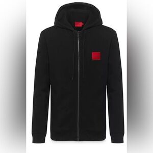 HUGO Black Zip-Up Sweater Jacket with Red Accent NWT